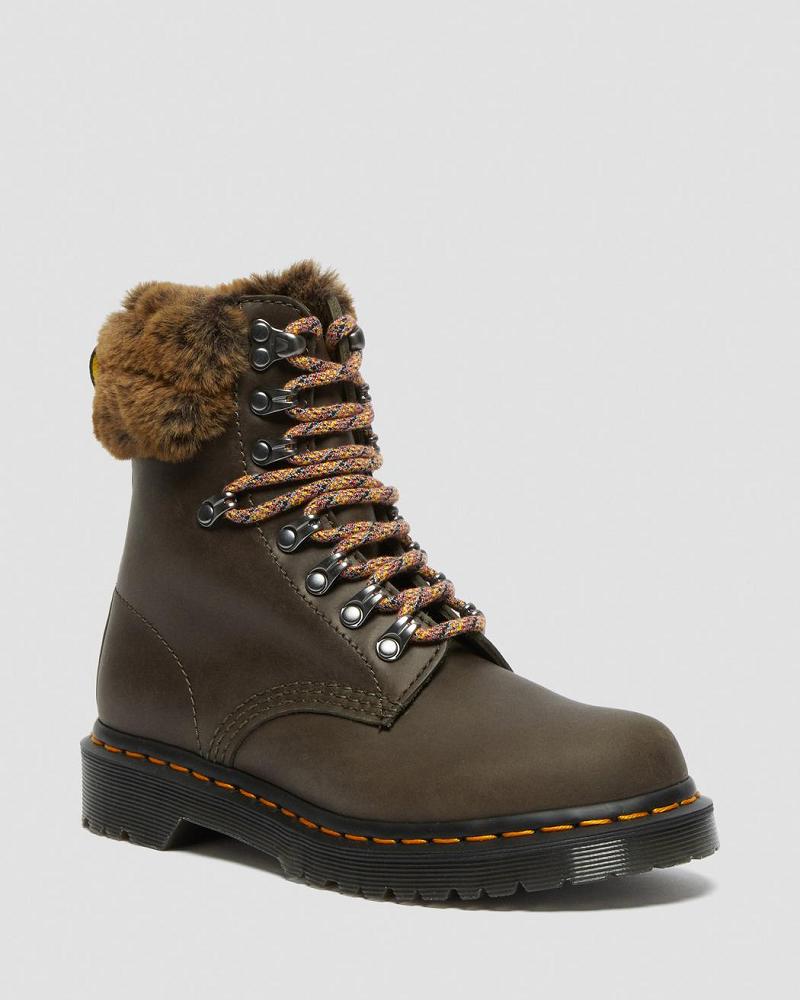 Dr Martens 1460 Serena Collar Faux Fur Gevoerde Veterlaarzen Dames Grijs | NL 579YXF